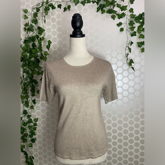 Samantha Taylor knite short sleeve women beige CASHMERE SILK round neck SIZE S - Picture 1 of 17